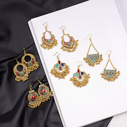 Gold Drop Oil Bohemian Ethnic Style Tassel Bead Earrings