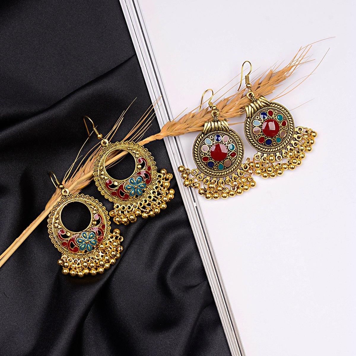 Gold Drop Oil Bohemian Ethnic Style Tassel Bead Earrings