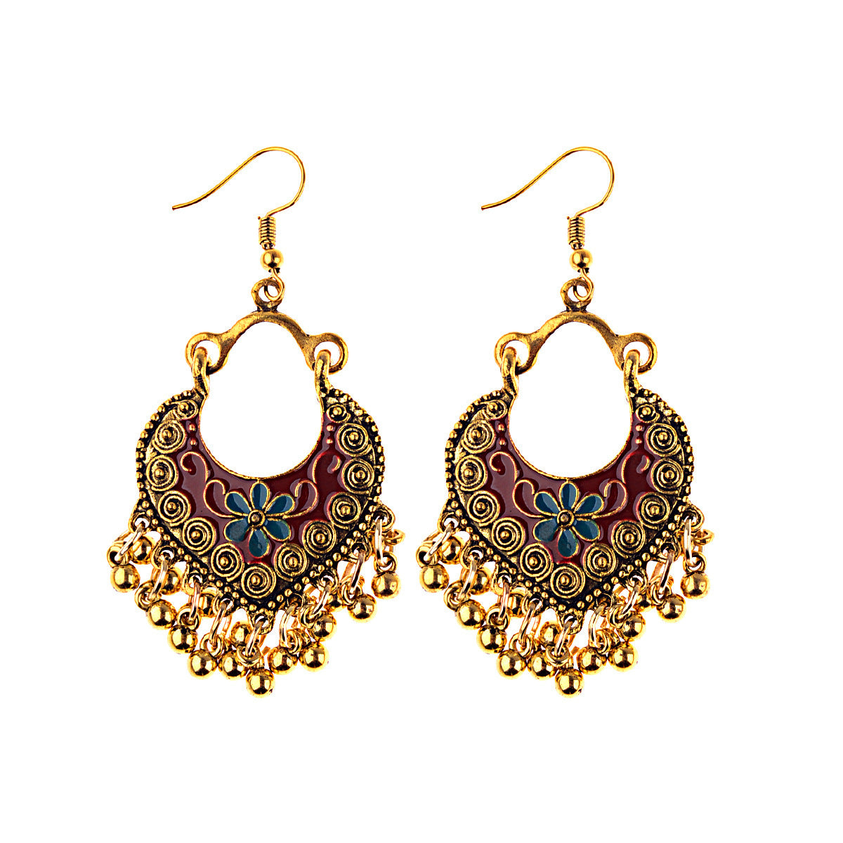 Gold Drop Oil Bohemian Ethnic Style Tassel Bead Earrings