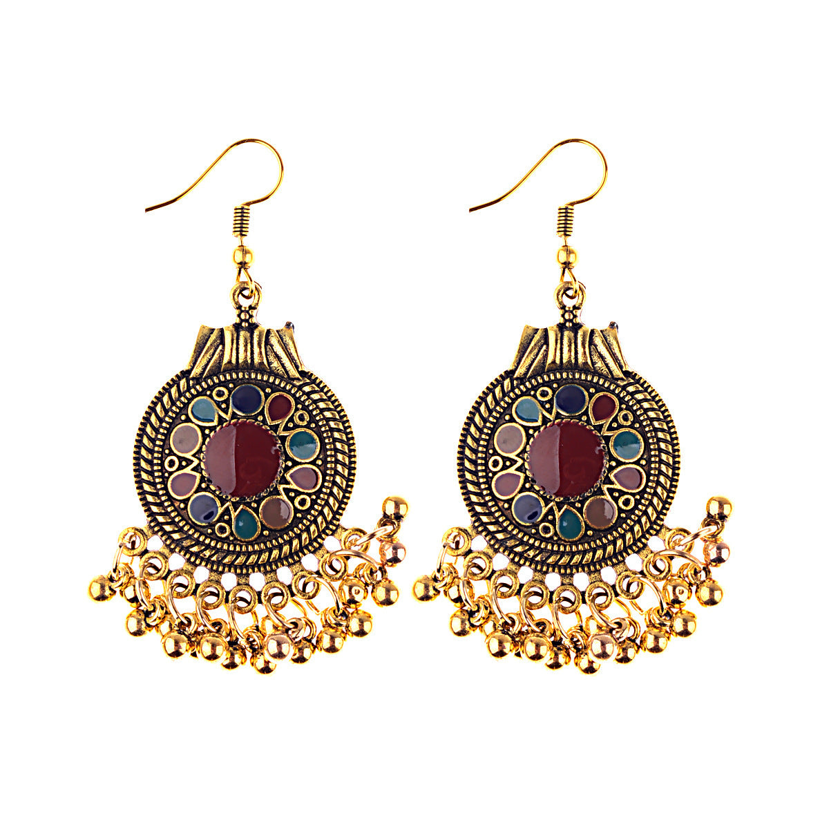 Gold Drop Oil Bohemian Ethnic Style Tassel Bead Earrings