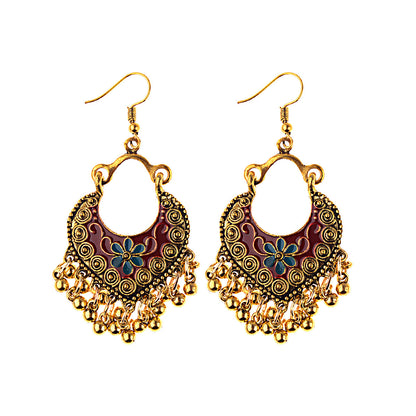 Gold Drop Oil Bohemian Ethnic Style Tassel Bead Earrings